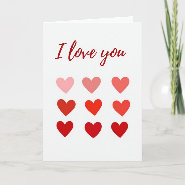 I Love You Red Pink Smooth Hearts Card (Front)