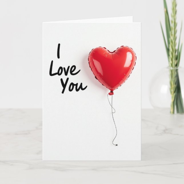 I Love You Red Ribbed Balloon Card (Front)