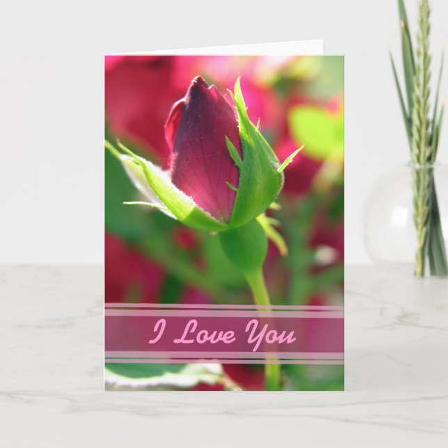I love you red rose bud card (Front)