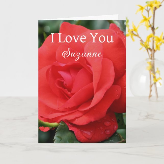 I Love You Red Rose Flower Personalized  Card (Yellow Flower)