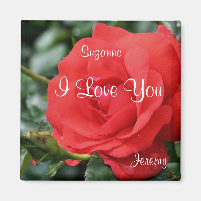 I Love You Red Rose Flower Personalized Magnet (Front)