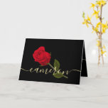 i love you Red Rose On Black And Gold Monogramed Card