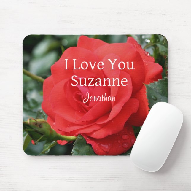 I Love You Red Rose Personalized Mouse Pad (With Mouse)
