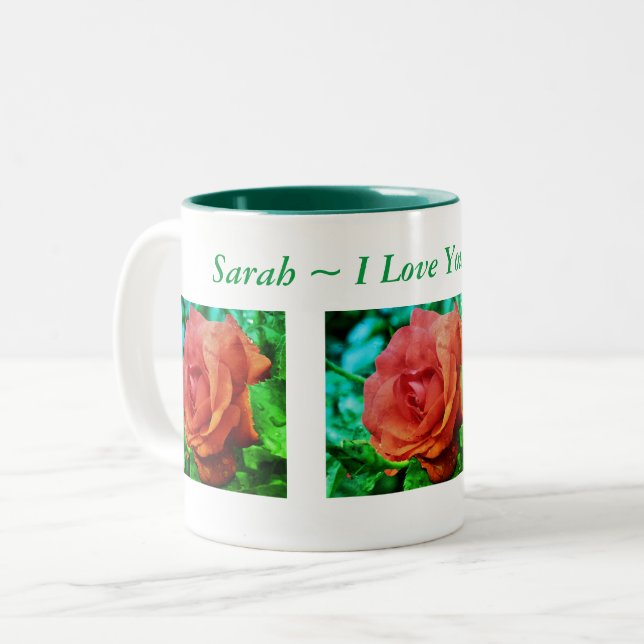 I Love You Red Rose Personalized Two-Tone Coffee Mug (Front Left)