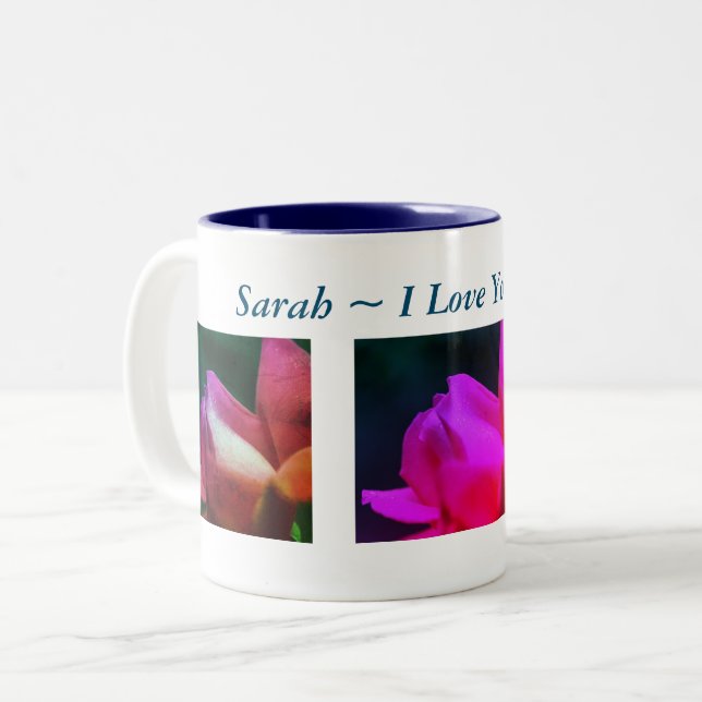 I Love You Red Rose Personalized Two-Tone Coffee Mug (Front Left)
