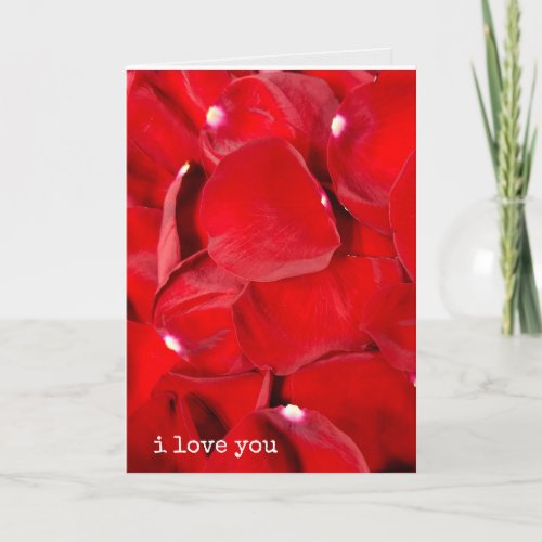 i love you red rose petals card