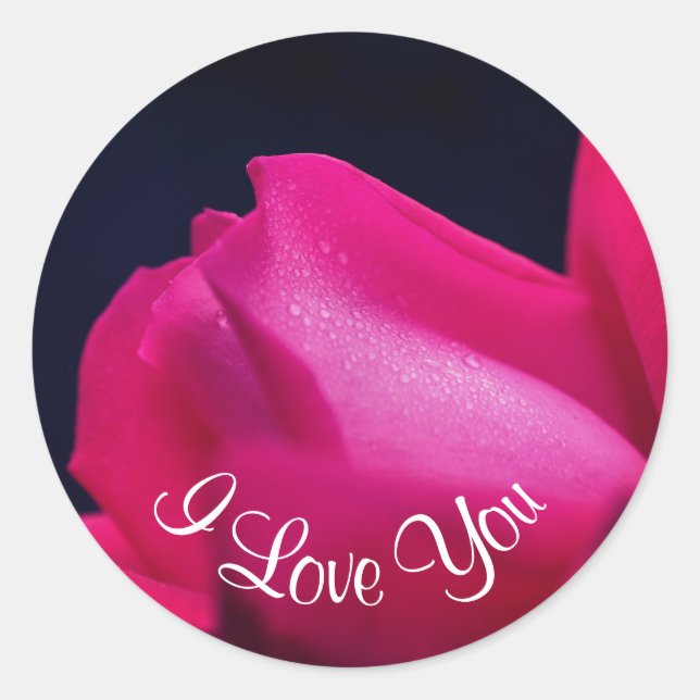 I Love You Red Rosebud Flower  Classic Round Sticker (Front)