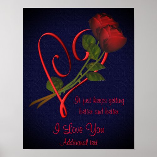 I Love You Red Roses Elegant Heart Personalized Poster