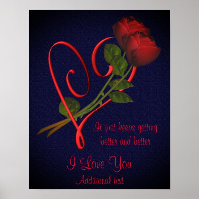 I Love You Red Roses Elegant Heart Personalized Poster (Front)