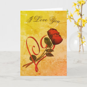I Love You Red Roses Heart Art Card