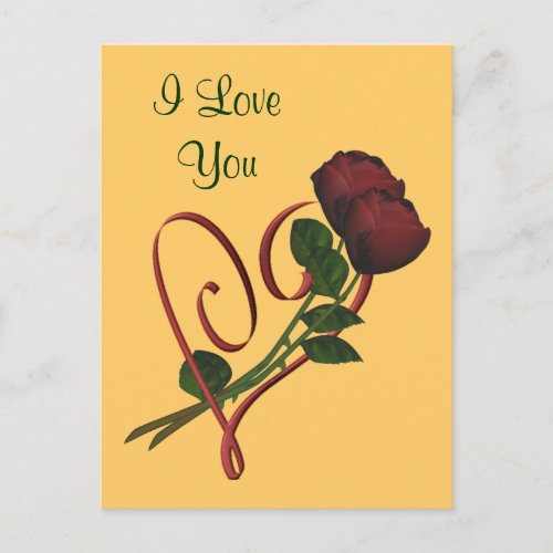 I Love You Red Roses Heart Flower Postcard
