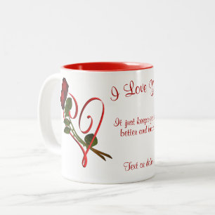 I Love You Red Roses Heart Personalized Two-Tone Coffee Mug