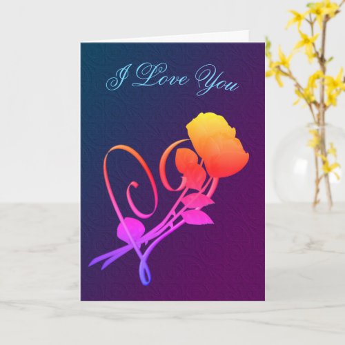 I Love You Red Roses Heart Rainbow Card