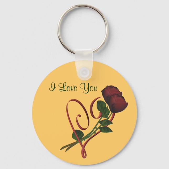 I Love You Red Roses Red Heart Keychain (Front)