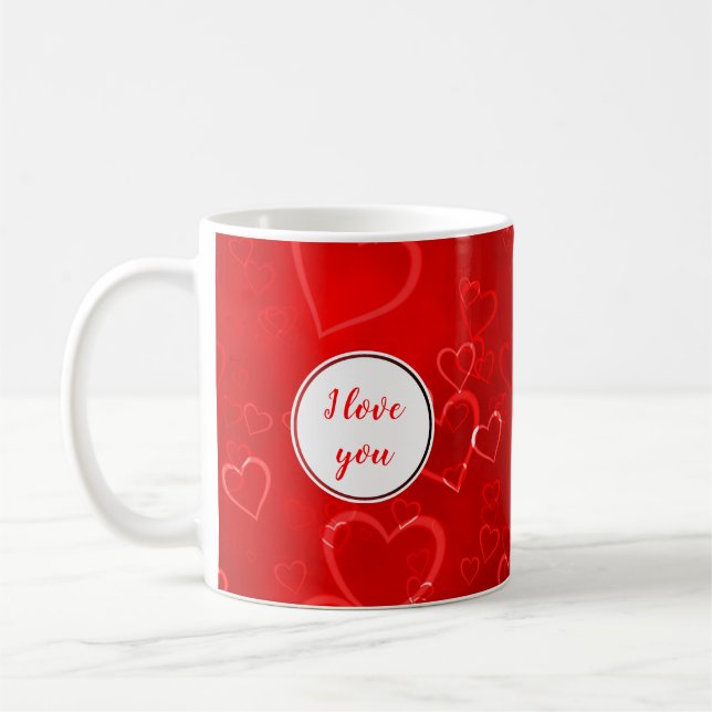 I Love You Red Valentine's Day Heart Pattern Coffee Mug (Left)