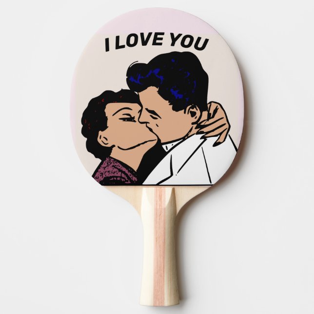 I LOVE YOU, RETRO COUPLE PING PONG PADDLE (Front)
