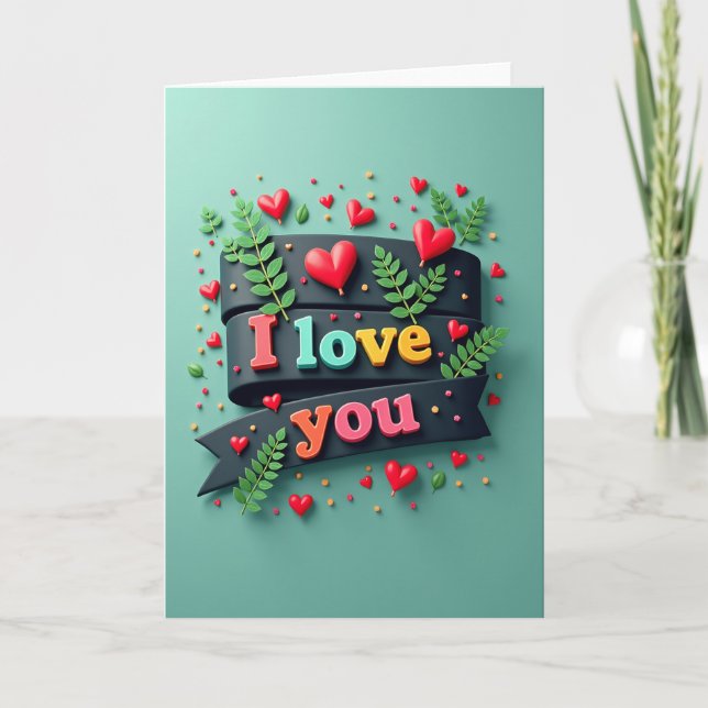 I Love You Ribbon Banner Card (Front)