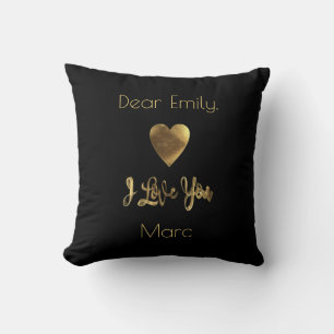 I Love You Romantic Heart Red Gold Typography Throw Pillow