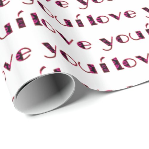 I Love You Romantic Pink Lipstick Kiss Typography Wrapping Paper