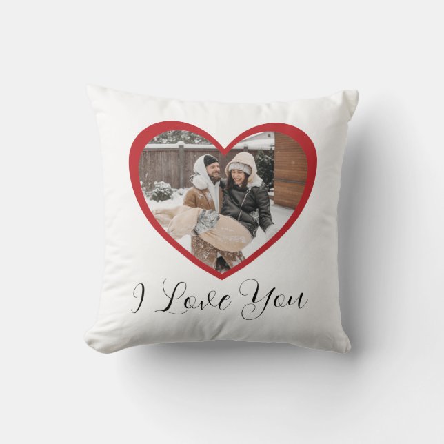 I love you romantic red heart shaped photo throw pillow (Front)