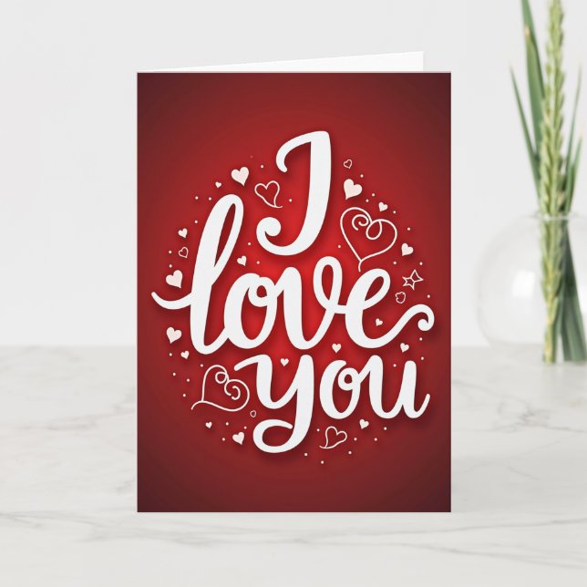 I Love You Romantic Red Hearts Card (Front)