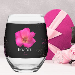I Love You - Rose -Valentines Personalized Trendy Stemless Wine Glass