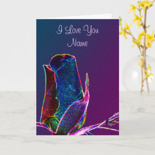 I Love You Rosebud Flower Personalized  Card