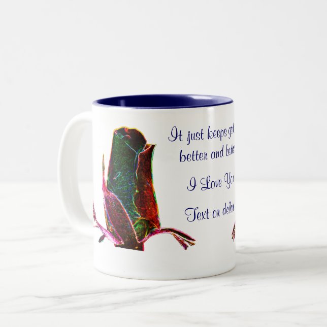 I Love You Rosebud Flower Personalized Two-Tone Coffee Mug (Front Left)