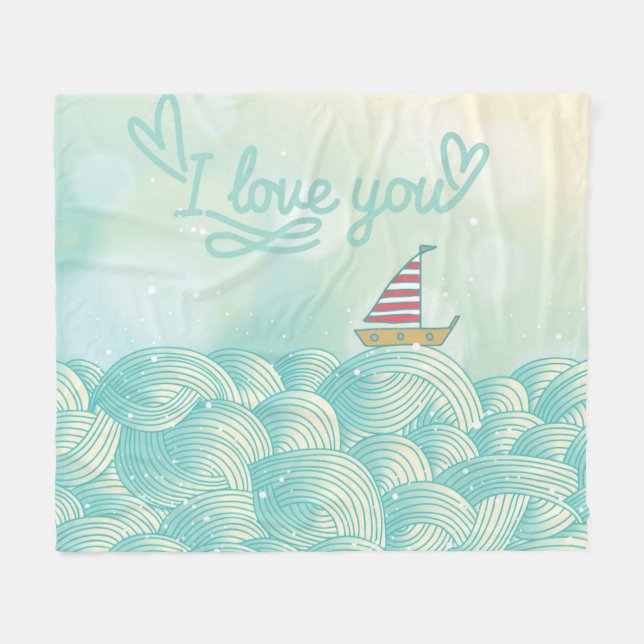 I Love You Sailboat Fleece Blanket (Front (Horizontal))