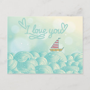 I Love You Sailboat Postcard