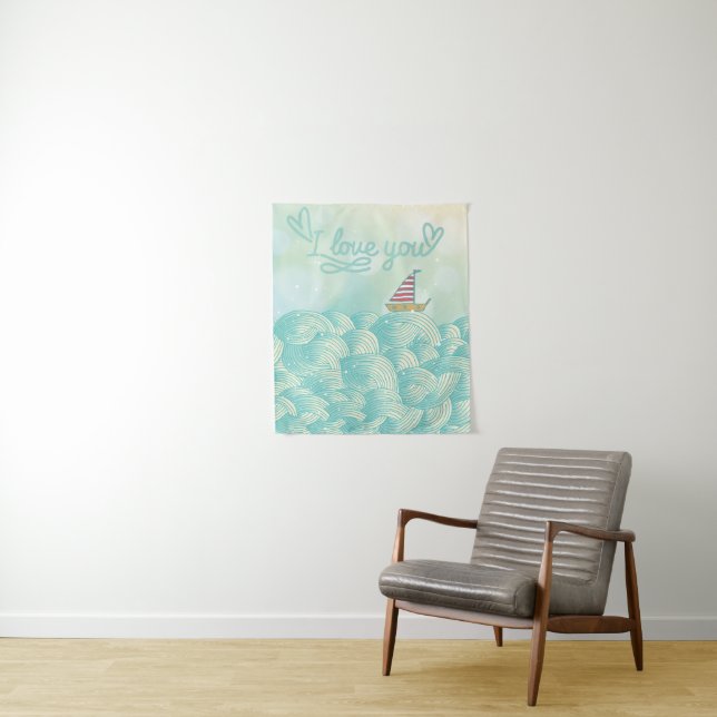 I Love You Sailboat Tapestry (In Situ)