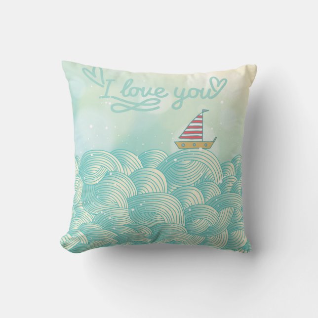 I Love You Sailboat Throw Pillow (Front)