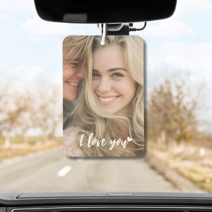 I Love You Script heart and Custom Photo modern Air Freshener