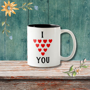 "I love you" script with hearts Valentine's Day Two-Tone Coffee Mug