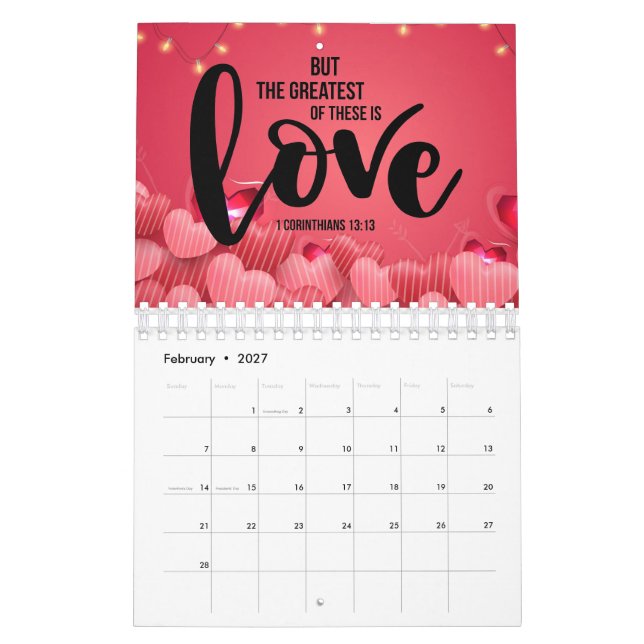 I Love You Scripture Bible Verse Inspirational  Calendar (Feb 2027)