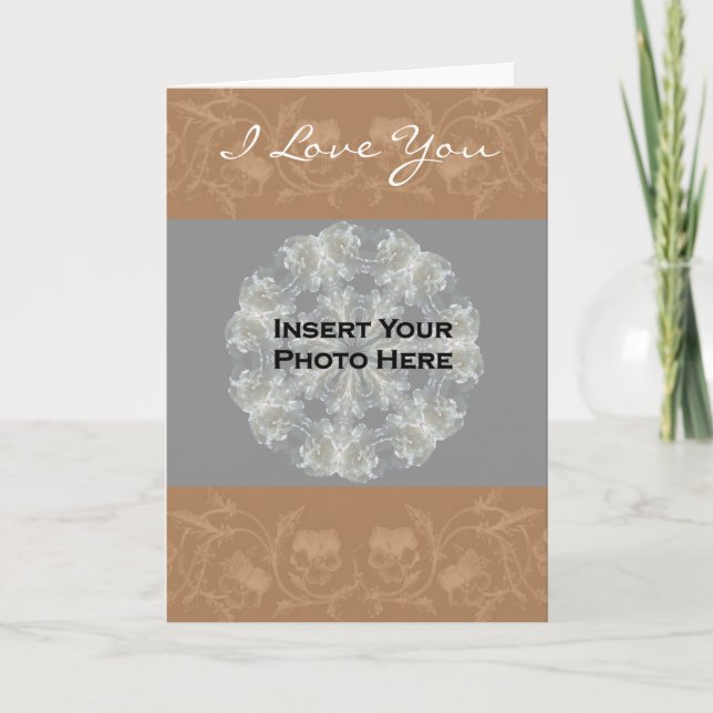 I Love You Sepia Floral Border Photo Card (Front)