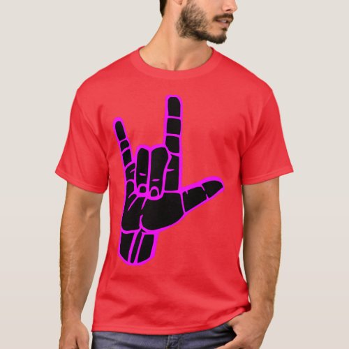 I LOVE YOU sign black hand pink outline Sign langu T_Shirt