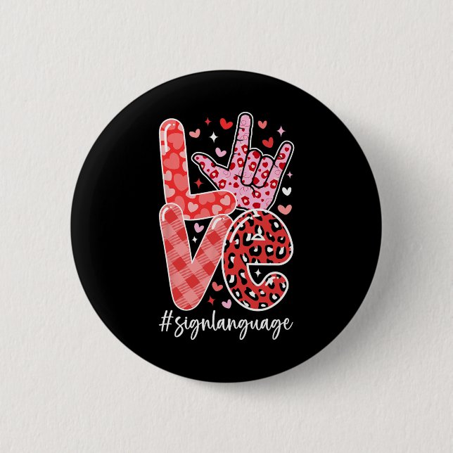 I Love You Sign Language Asl Valentine's Day Deaf  Button (Front)
