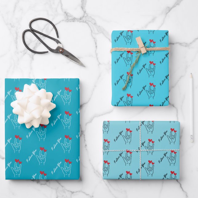 I Love You - Sign Language - Deaf Awareness Wrapping Paper Sheets (Front)