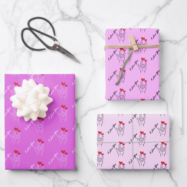 I Love You - Sign Language - Deaf Awareness Wrapping Paper Sheets (Front)