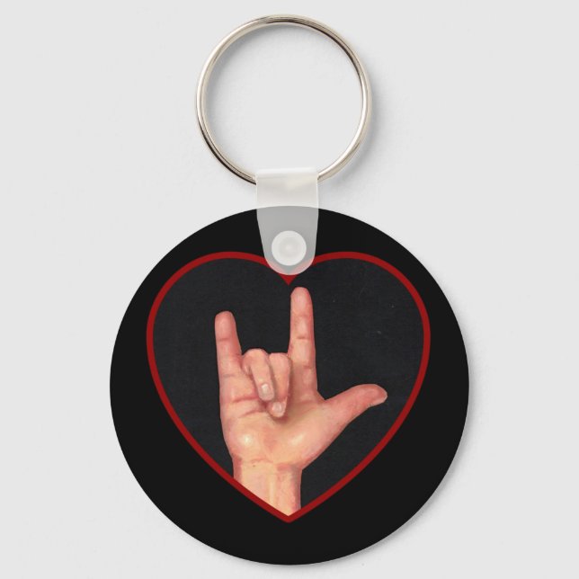 I LOVE YOU SIGN LANGUAGE ON BLACK KEYCHAIN (Front)