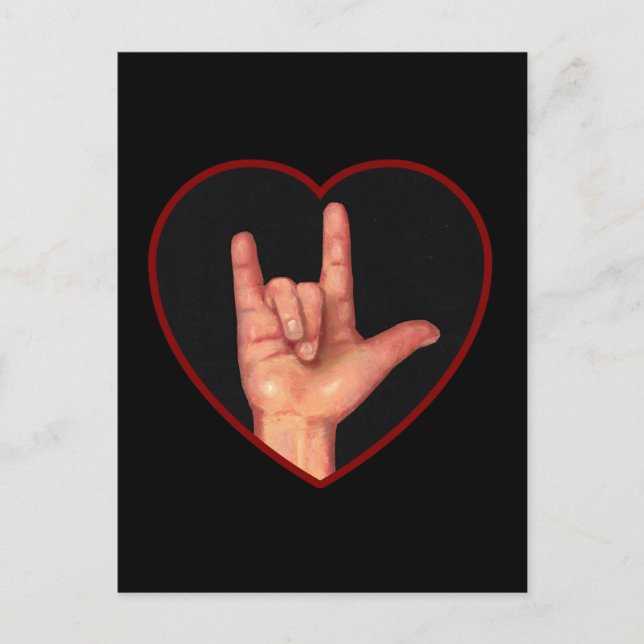 I LOVE YOU SIGN LANGUAGE ON BLACK POSTCARD (Front)