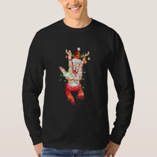 I Love You Sign Language Santa Hat Reindeer Horns T-Shirt