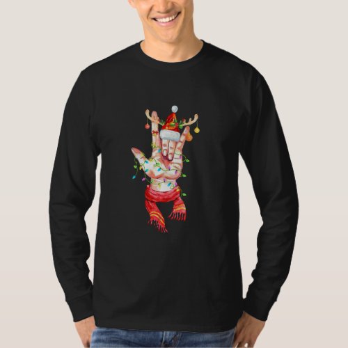 I Love You Sign Language Santa Hat Reindeer Horns T_Shirt