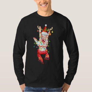 I Love You Sign Language Santa Hat Reindeer Horns T-Shirt