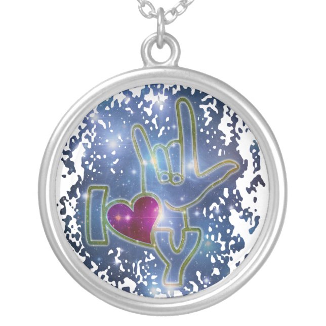 I LOVE YOU / sign language Silver Plated Necklace (Front)