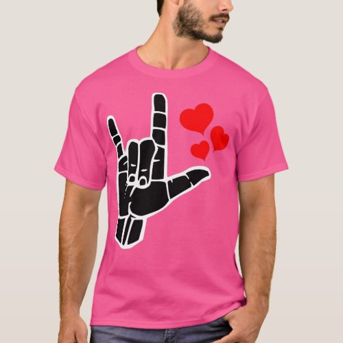 I LOVE YOU sign on red heart Sign language black a T_Shirt