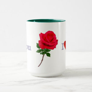 I Love You Single Red Rose Two Tone Coffee Mug