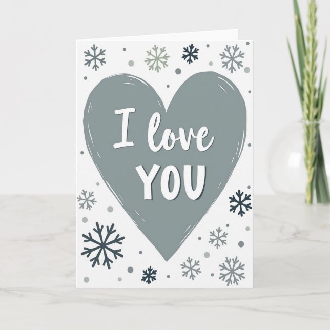 I Love You Snowflake Winter Heart Card (Front)