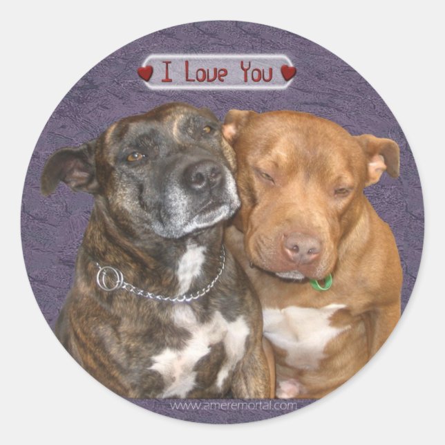 I Love You Snuggling Staffys Classic Round Sticker (Front)